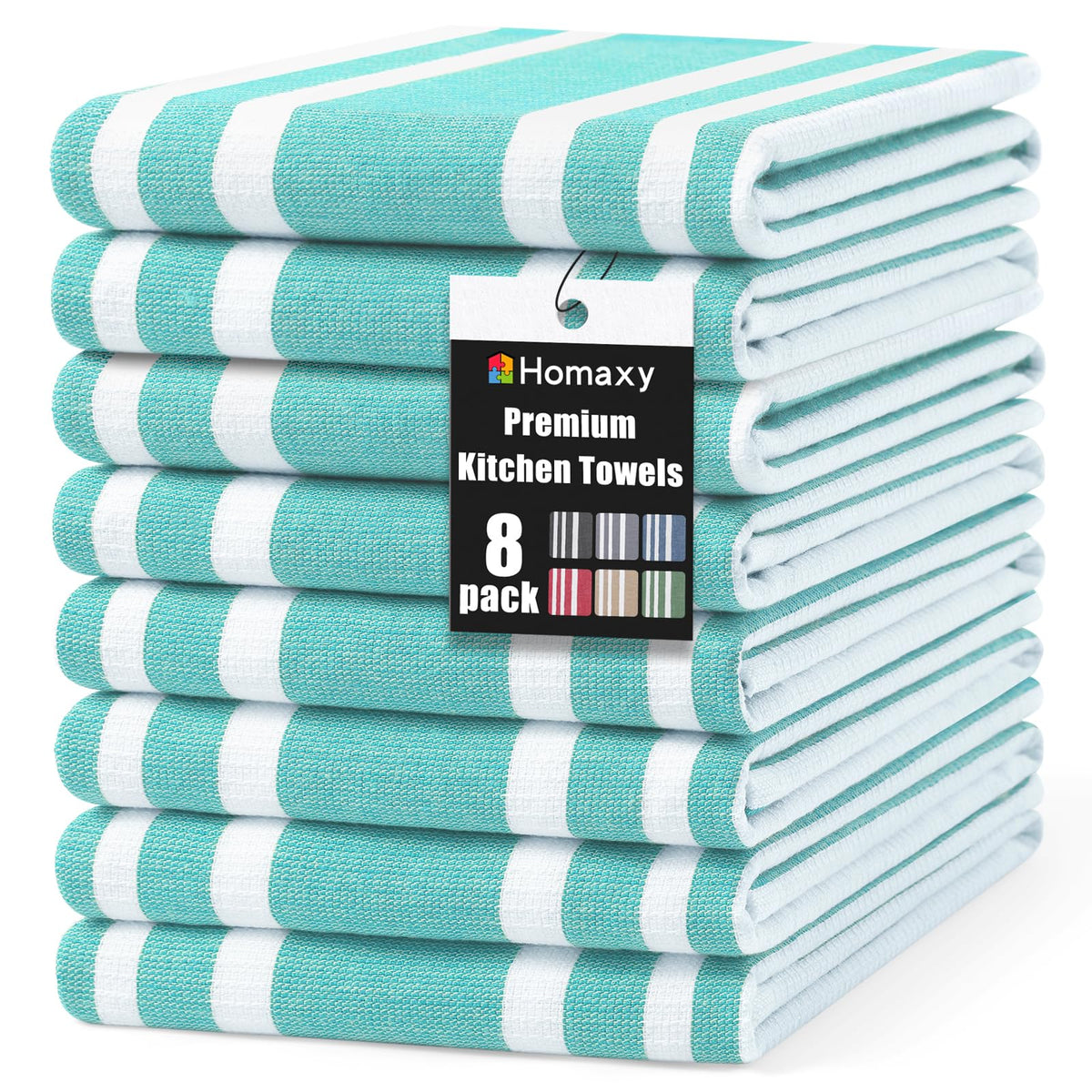Homaxy 380 GSM Cotton Premium Kitchen Towels 6 Pack, 18"x 28", Khaki
