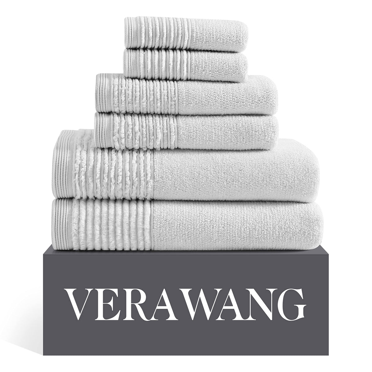 Vera Wang - Bath Towels, Plush Cotton Bathroom Towels with Zero Twist Design, Highly Absorbent & Low-Lint, Set of 6 (Sculpted Pleat White)
