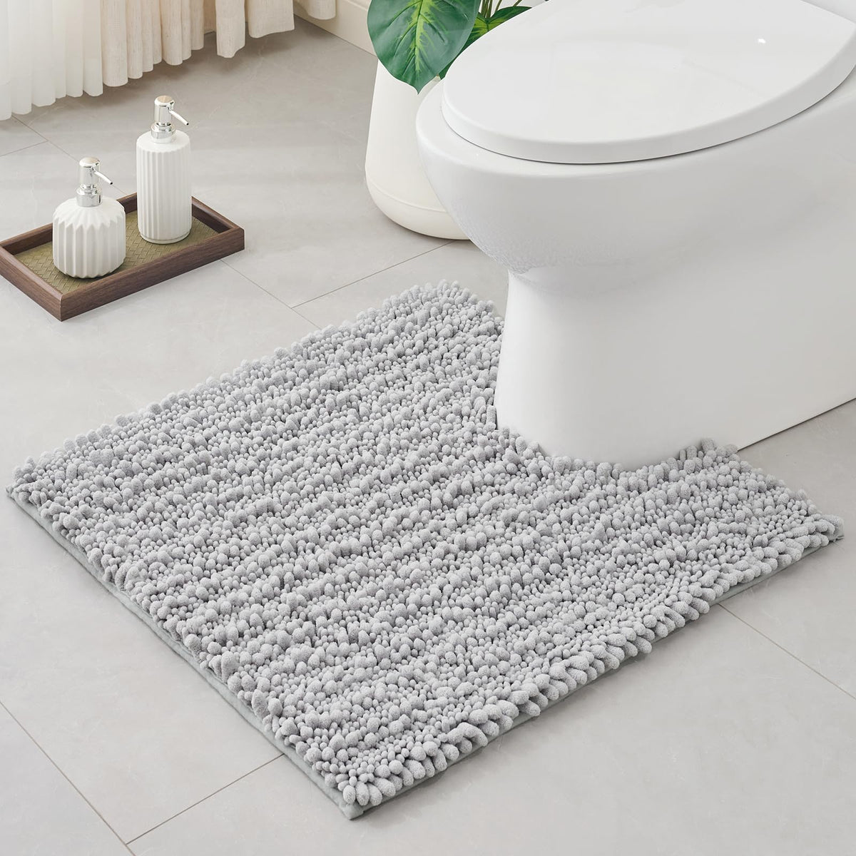 ILANGO Bathroom Rugs Dark Grey 32x20,Extra Soft Absorbent Chenille Bath Rugs,Thick Non-Slip Shaggy Bath Mat,Machine Washable Quick Dry Bath Mats for Bathroom Floor, Tub, Shower Accessories