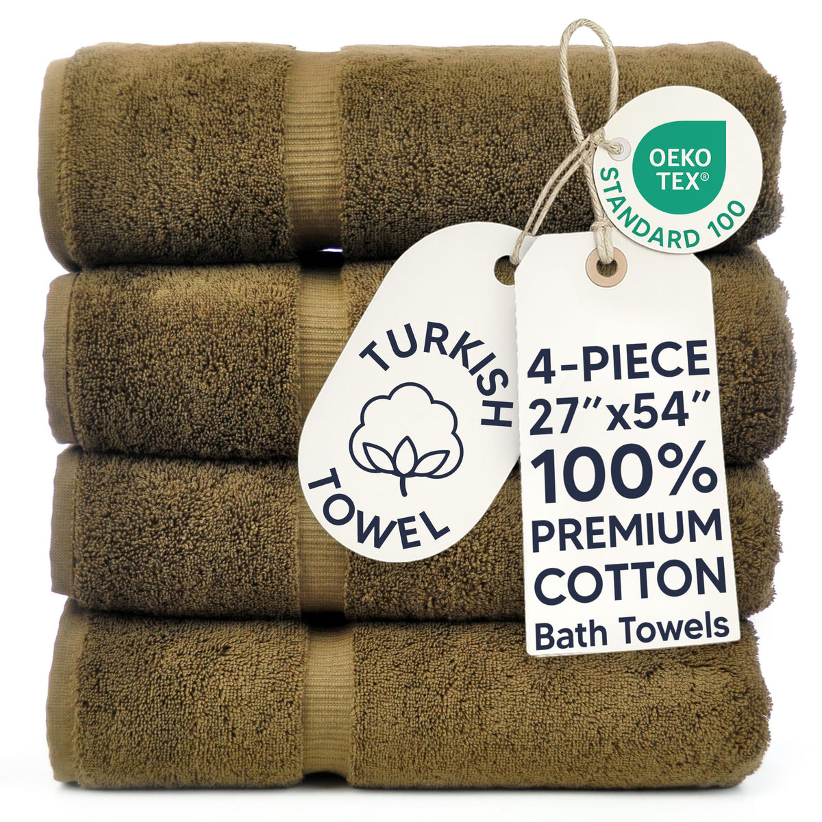 Chakir Turkish Linens 100% Cotton 4-Pack Bath Towels 27x54, Gray