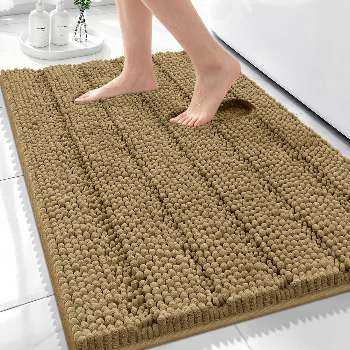 Bcoimo Small Bath Rug Mat,24x17 Chenille Non Slip Black Bathroom Floor Mats