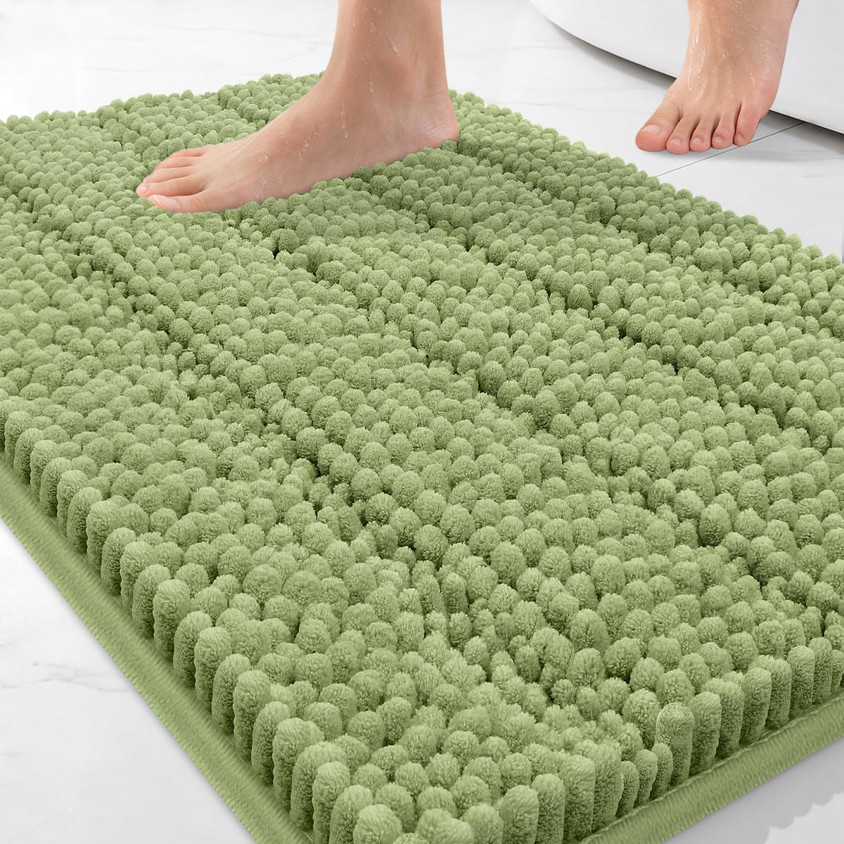 Bcoimo Small Bath Rug Mat,24x17 Chenille Non Slip Black Bathroom Floor Mats