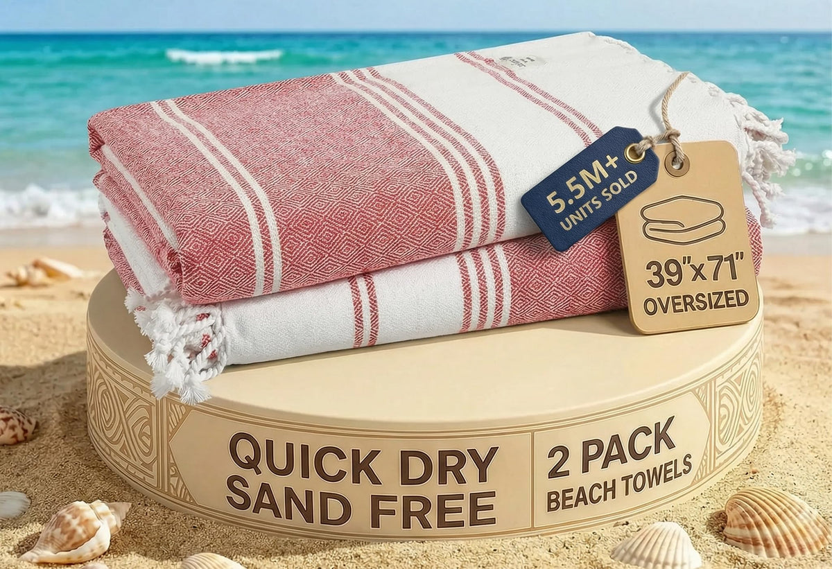 LANE LINEN Turkish Towels 6 Pcs, Beach Towels Oversized, Soft - Beach Party