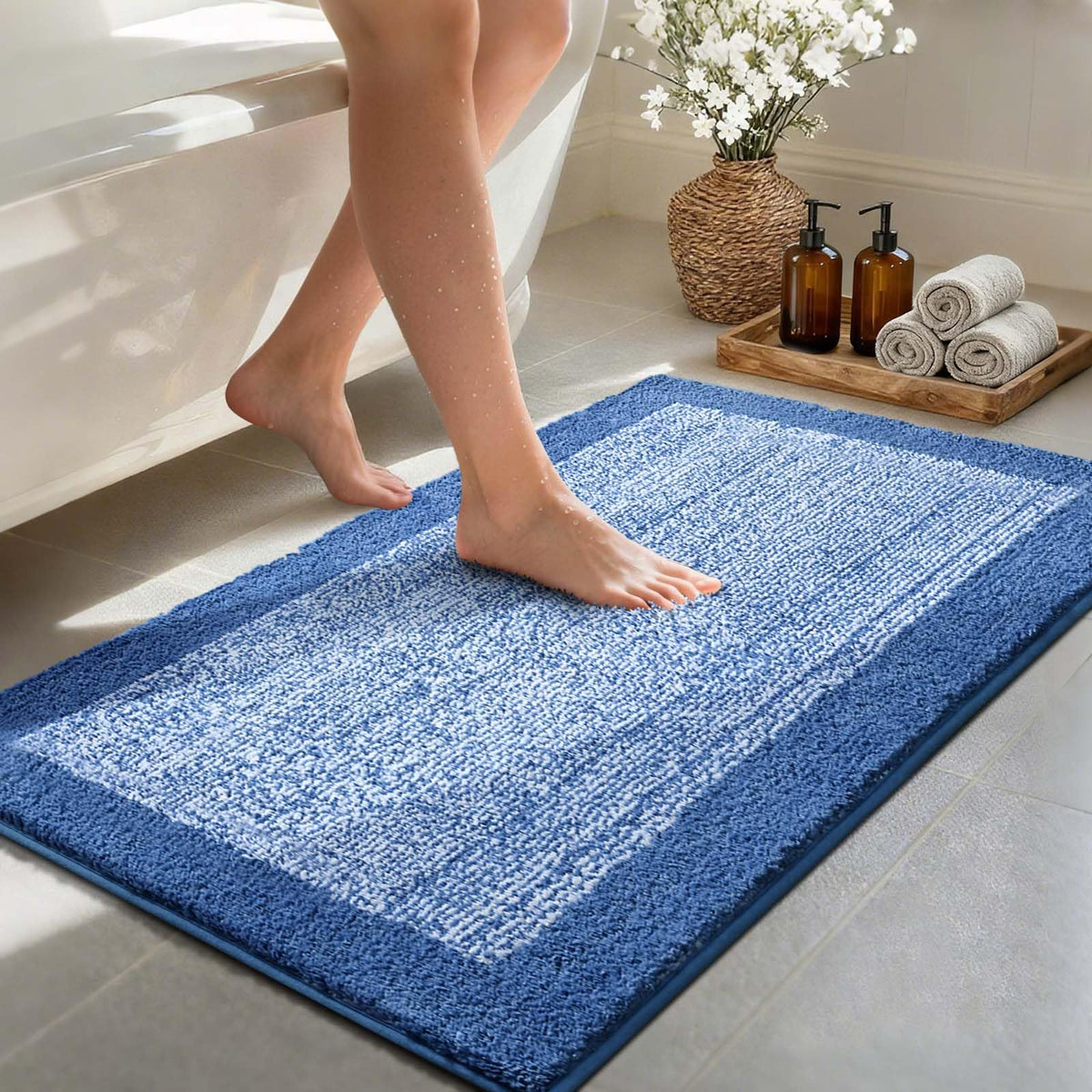 Long 2x4 Ft (48''x24'') Bathroom Rugs, Non Slip Washable Bath Mat Grey