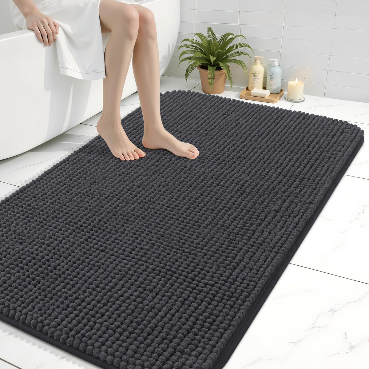 Arotive Chenille Bathroom Rugs 30x20, Soft Absorbent Bath Mat, Grey