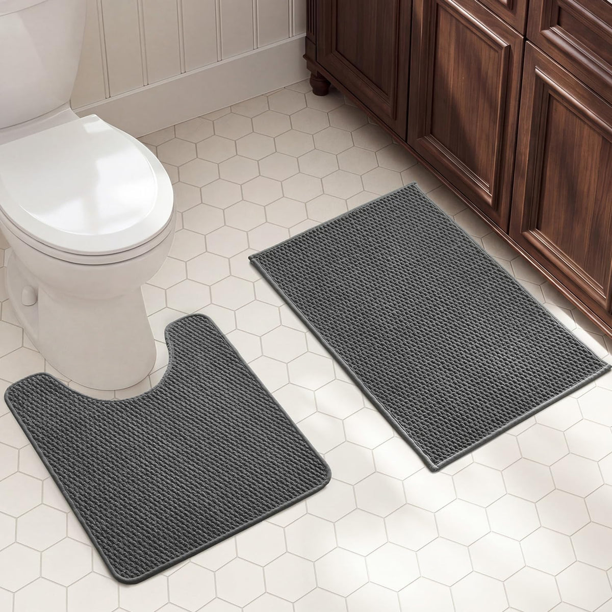 TYUU Bath Mat Set 2 Piece, Thin Bathroom Rugs Non Slip Washable Quick Dry