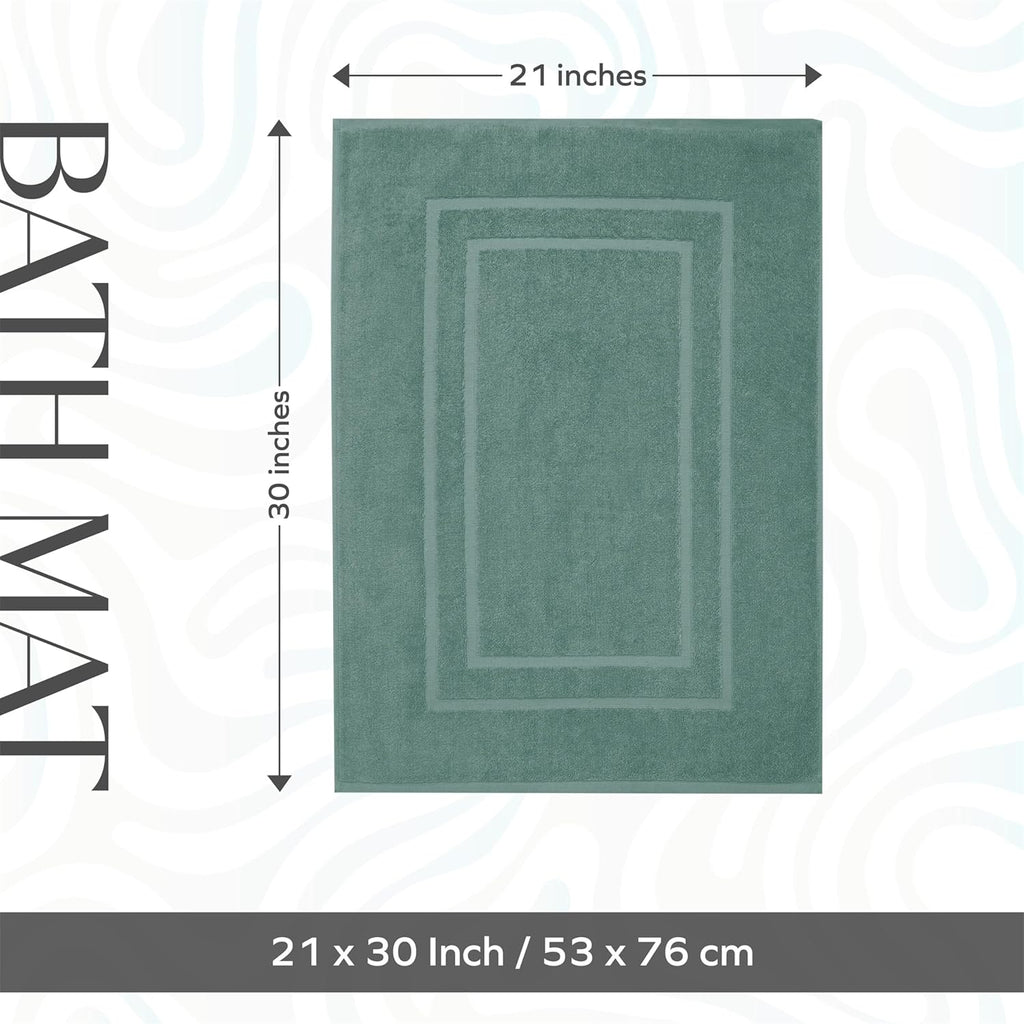 Feather & Stitch 100% Cotton Bath Mats 2 Piece 30x21 Inches, Granite Green