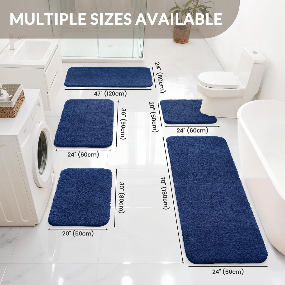 Exclusivo Mezcla Bathroom Rugs Mats 17x24, Navy Blue