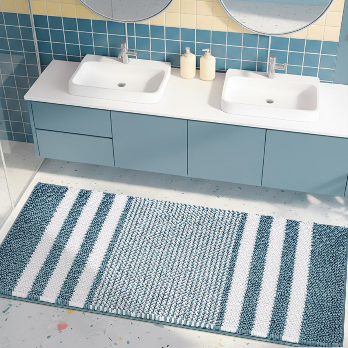 BSICPRO Bathroom Rugs Sets 2 Piece, Non Slip Boho Bath Mats, Beige
