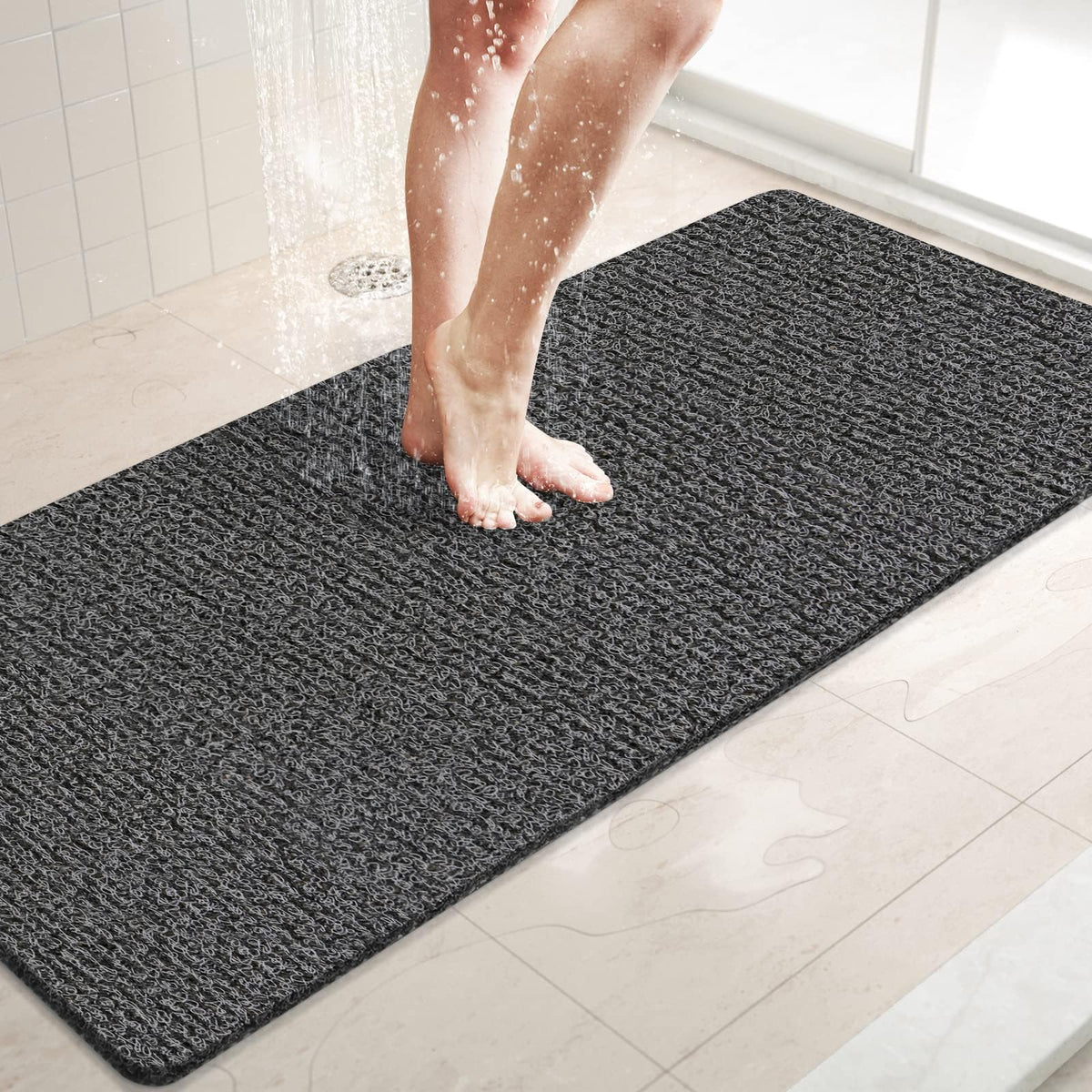 LuxStep Shower Mat Bathtub Mat,24x16 inch, Non-Slip Bath Mat with Drain, Quick Drying PVC Loofah Bathmat for Tub,Shower,Bathroom (Phthalate Free,Grey)