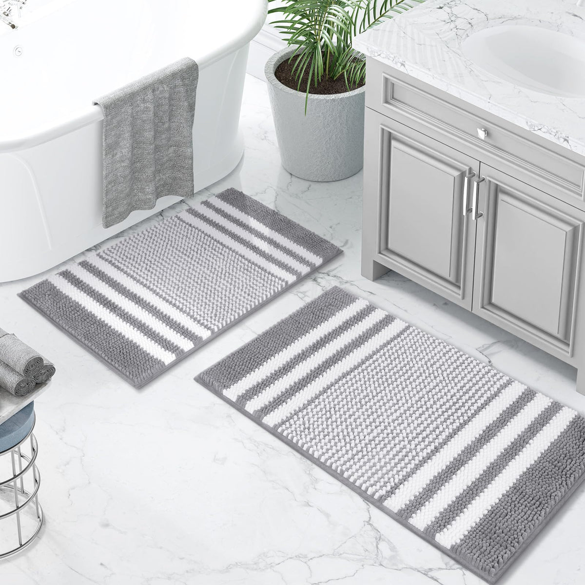 BSICPRO Bathroom Rugs Sets 2 Piece, Non Slip Boho Bath Mats, Beige