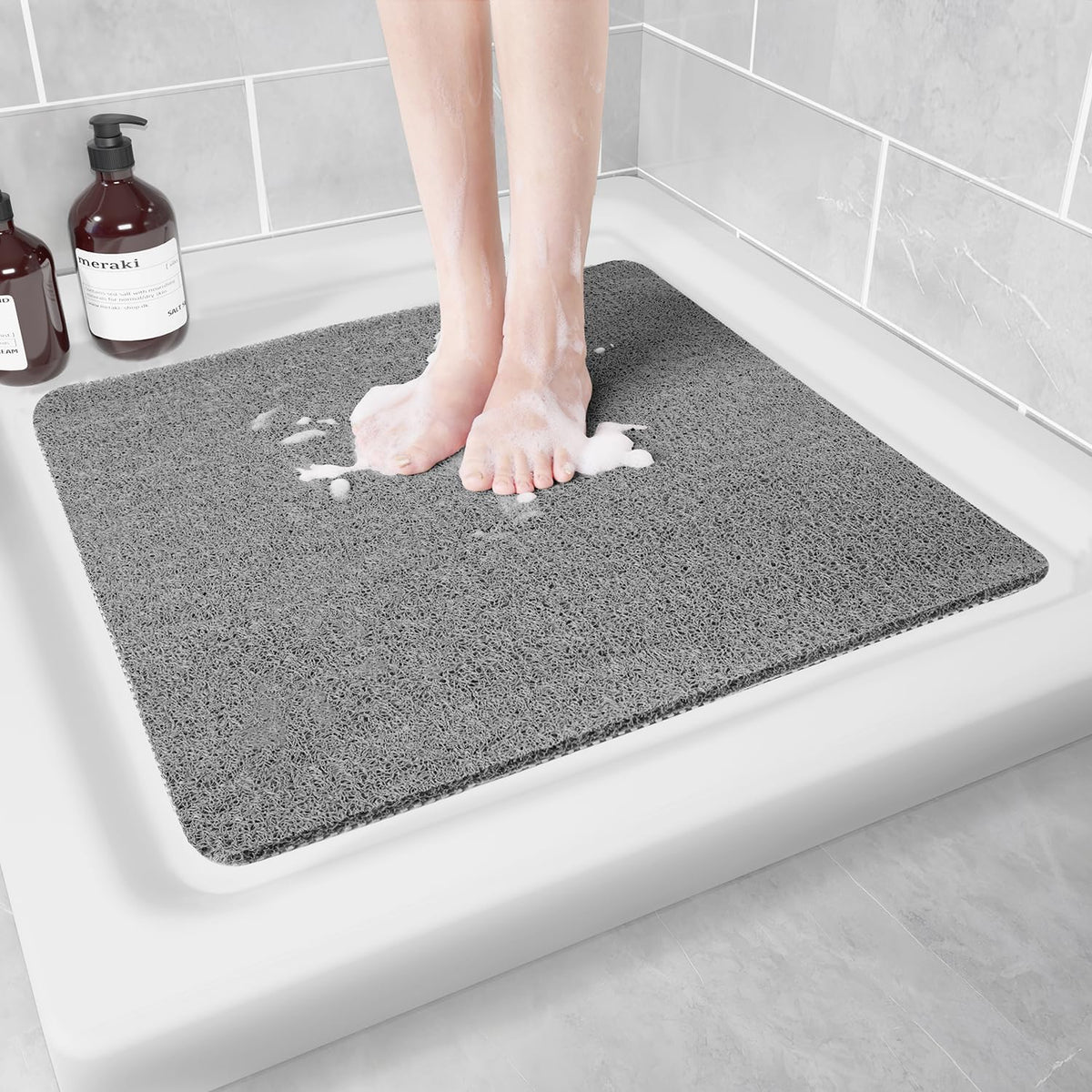 Hargiis Non Slip Bathtub Mat, Anti Slip Shower Mat, Fast Drying Bath Tub Mats, Foot Scrubber Mat, Anti Slip Mat for Tub, Floor, Bathroom, Home, Kitchen, Hotel (Grey 24"x16")