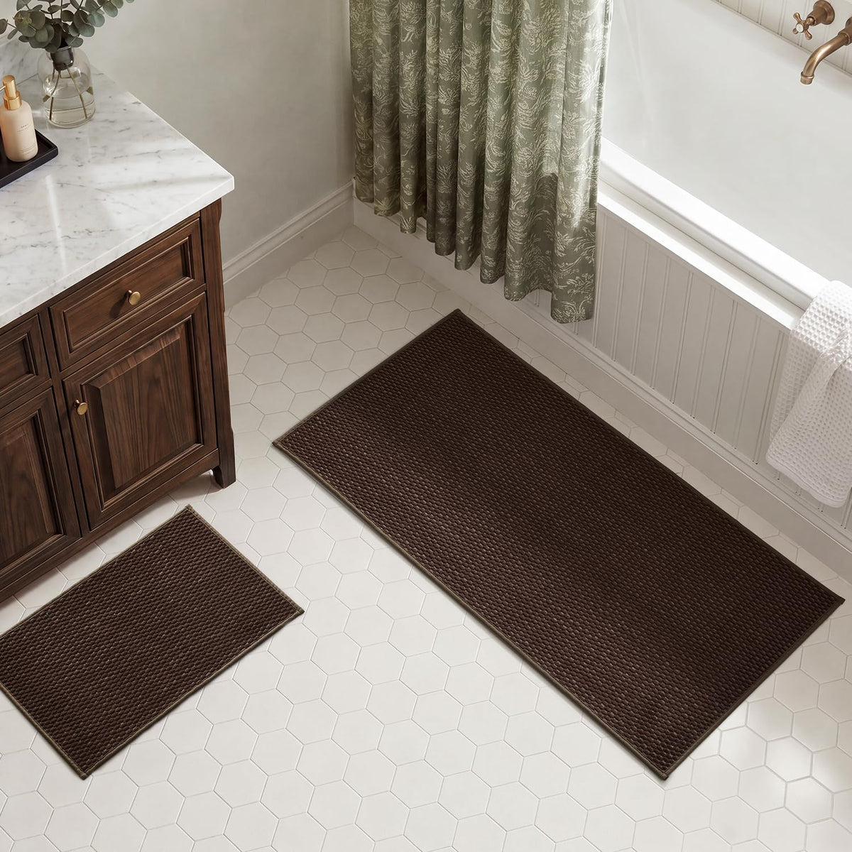 TYUU Bath Mat Set 2 Piece, Thin Bathroom Rugs Non Slip Washable Quick Dry
