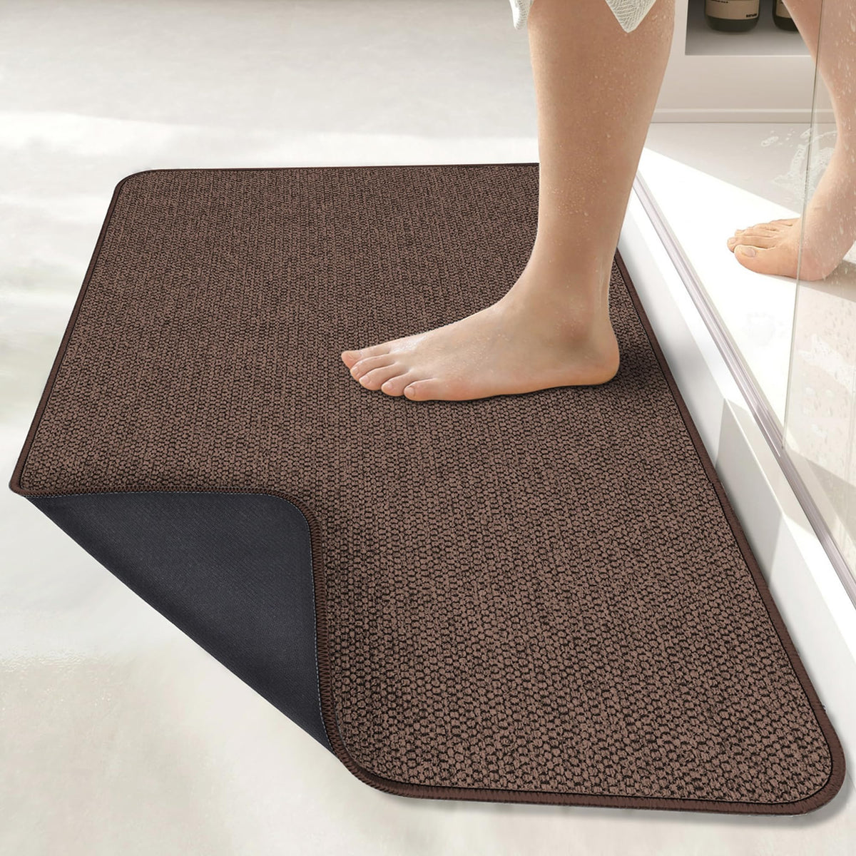 Bath Mat,Ultra Thin Bathroom Rugs,Rubber Bath Mats for Bathroom,No Slip Bath Rugs,Quick Dry,Machine Washable,Low Pile,Absorbent,Shower Outside,Sink,Home Decor Accessories.Grey,1'5"x2'3"(17x27Inch)