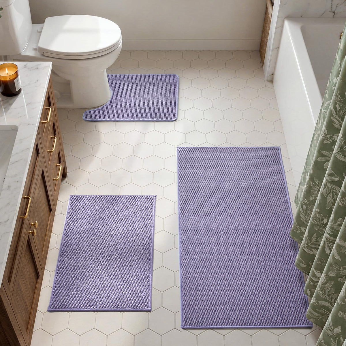 TYUU Bath Mat Set 2 Piece, Thin Bathroom Rugs Non Slip Washable Quick Dry