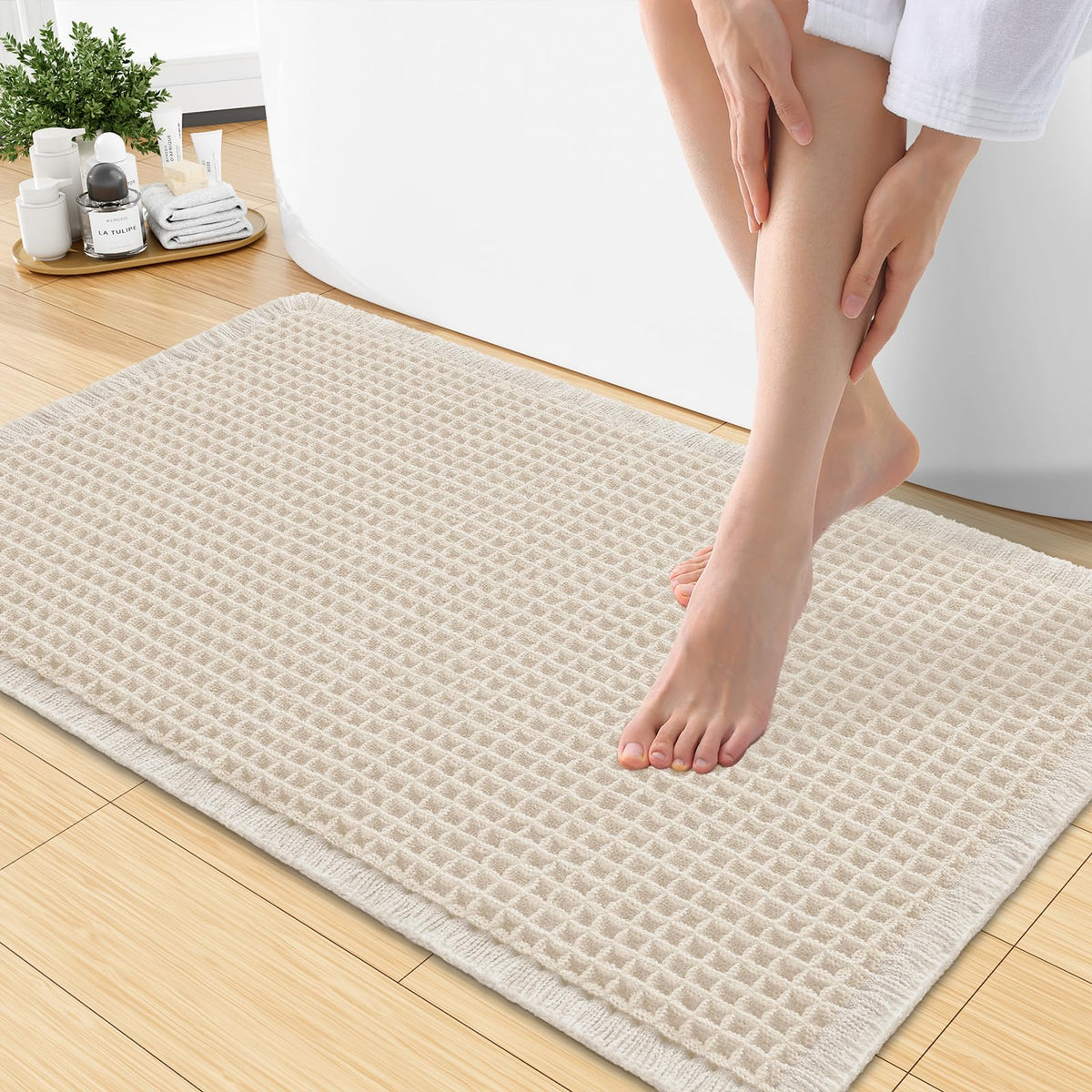 Smiry Waffle Bath Mat 30X20, Extra Soft Absorbent Bathroom Rugs, Brown