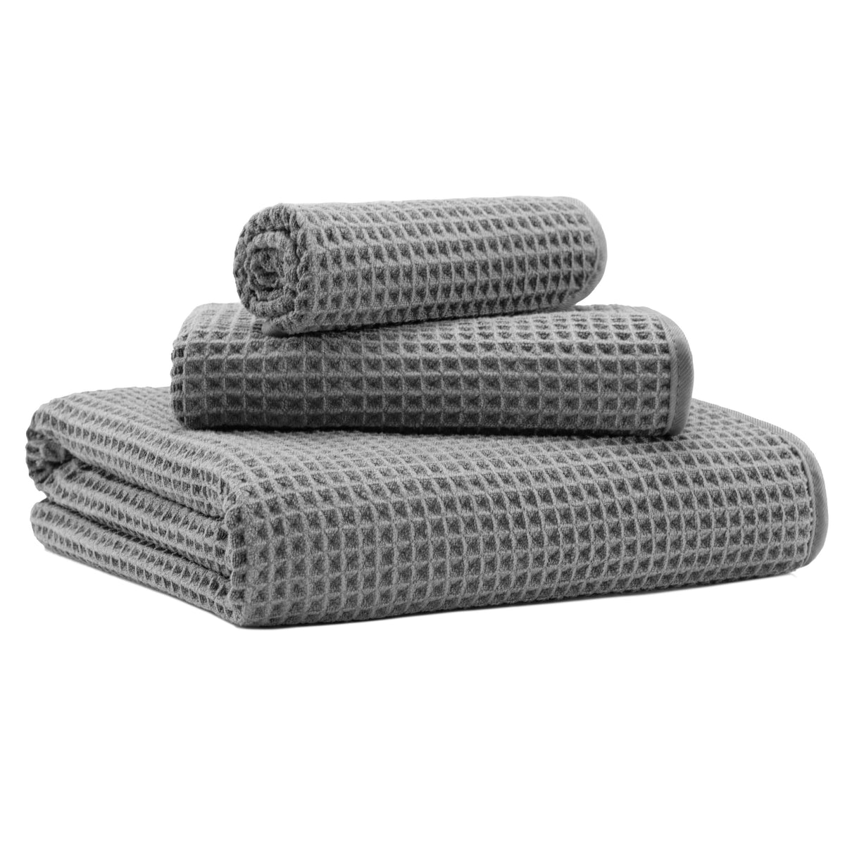 MICROFI Microfiber Waffle Bath Towels, 3 Pieces, Oversized, Soft, Absorbent, Fast Drying, Lint Free, Includes Bath, Face and Hand Towels 430 GSM