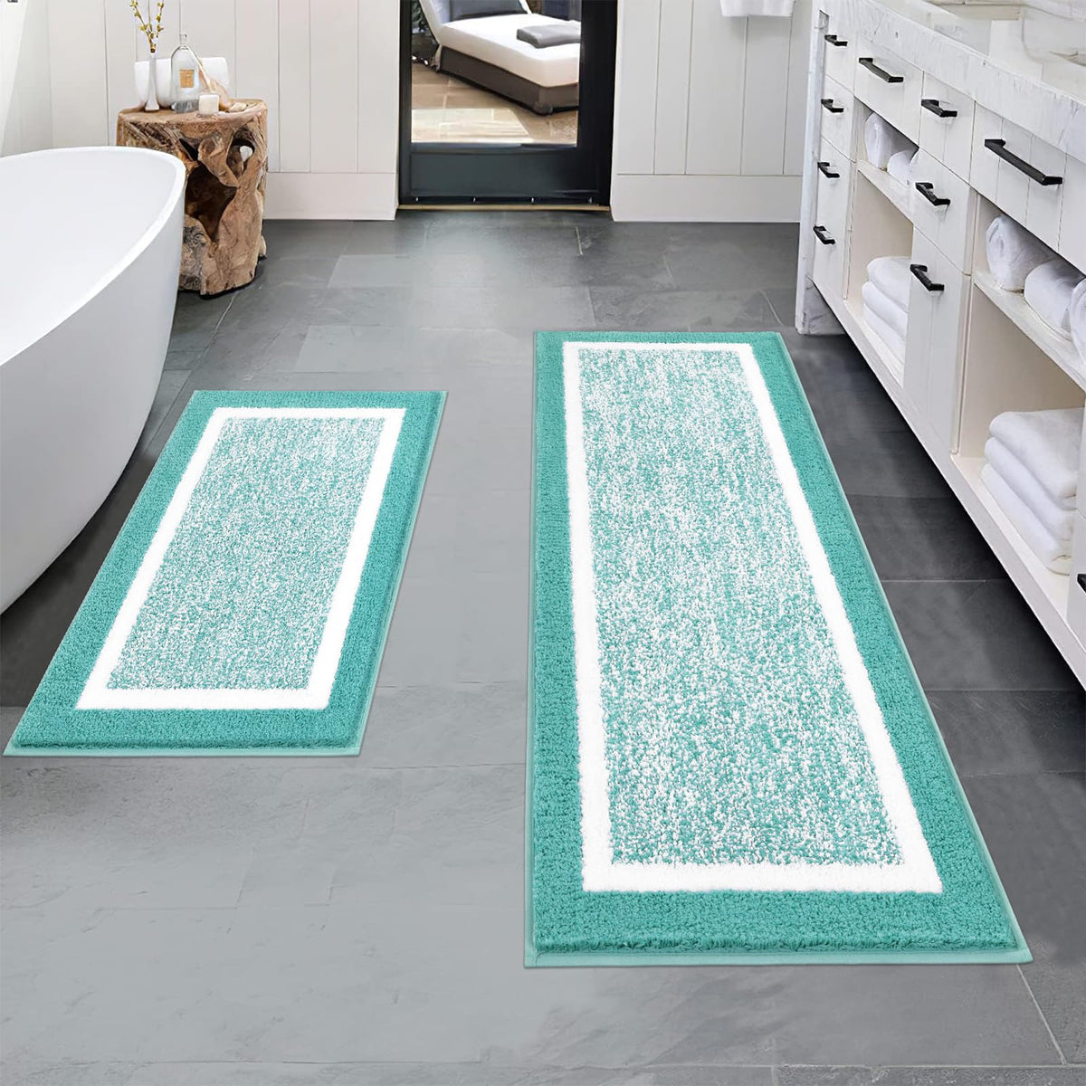 Pauwer Bathroom Rug Sets 3 Piece, Non Slip Washable Bath Mat, Black