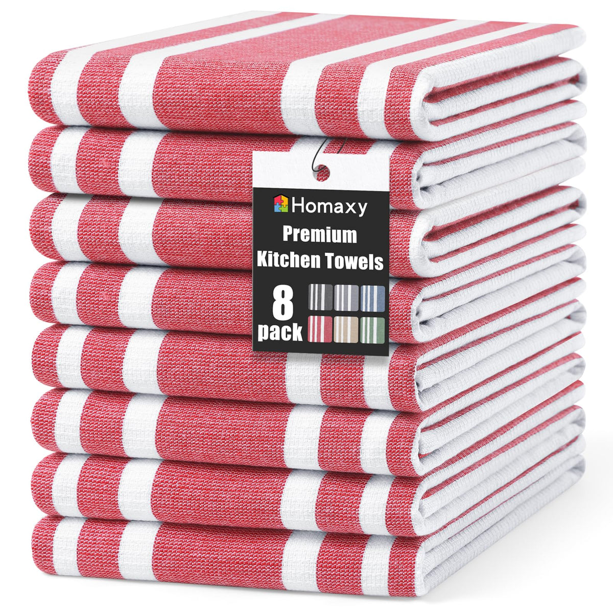 Homaxy 380 GSM Cotton Premium Kitchen Towels 6 Pack, 18"x 28", Khaki
