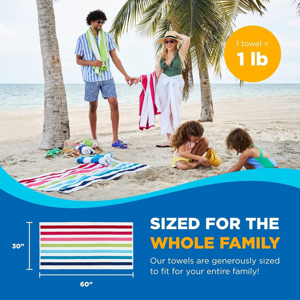 Ben Kaufman Terry Cabana Striped Towels - Oversized Towel for Beach & Pool - Soft Cotton Towels with Absorbent Design - Striped Beach & Pool Towels for Adults & Kids - 6 Pack
