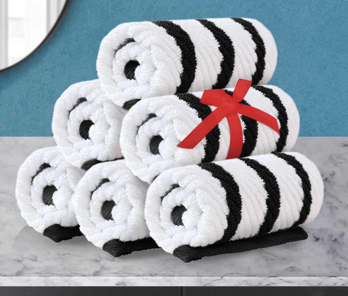VOOVA & MOVAS 6PC Towel Set, 100% Cotton, Dark Grey