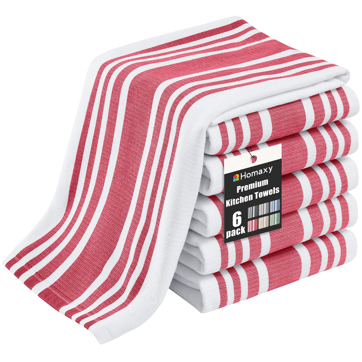 Homaxy 380 GSM Cotton Premium Kitchen Towels 6 Pack, 18"x 28", Khaki