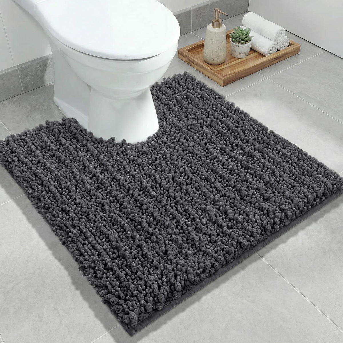 ILANGO Bathroom Rugs Dark Grey 32x20,Extra Soft Absorbent Chenille Bath Rugs,Thick Non-Slip Shaggy Bath Mat,Machine Washable Quick Dry Bath Mats for Bathroom Floor, Tub, Shower Accessories