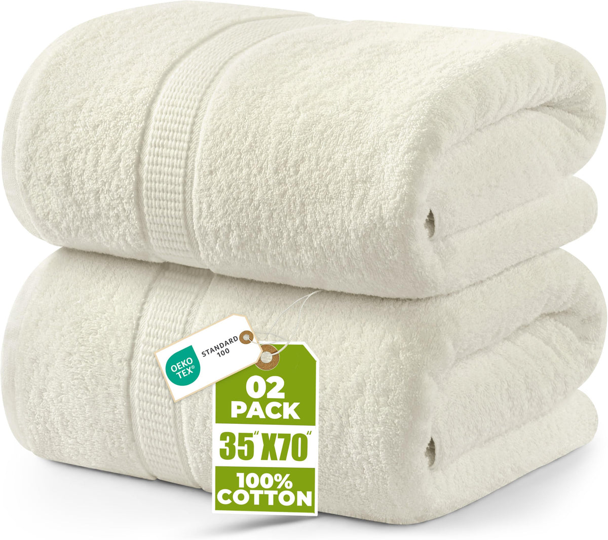 Utopia Towels Jumbo Bath Sheets, 2 Pack, 35x70 in, 600 GSM Cotton, White