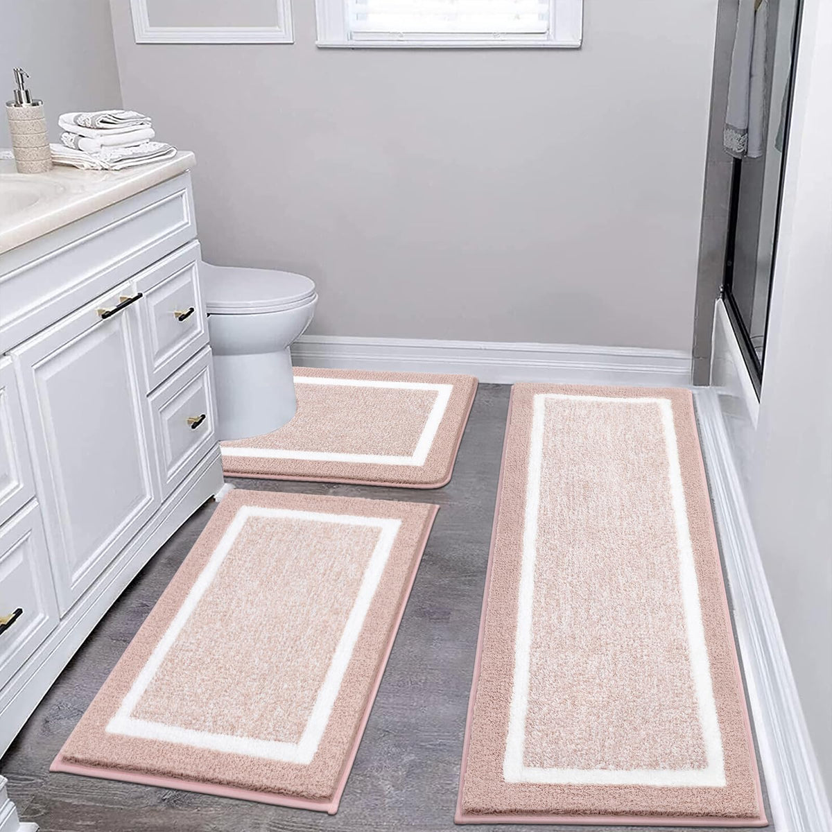 Pauwer Bathroom Rug Sets 3 Piece, Non Slip Washable Bath Mat, Black
