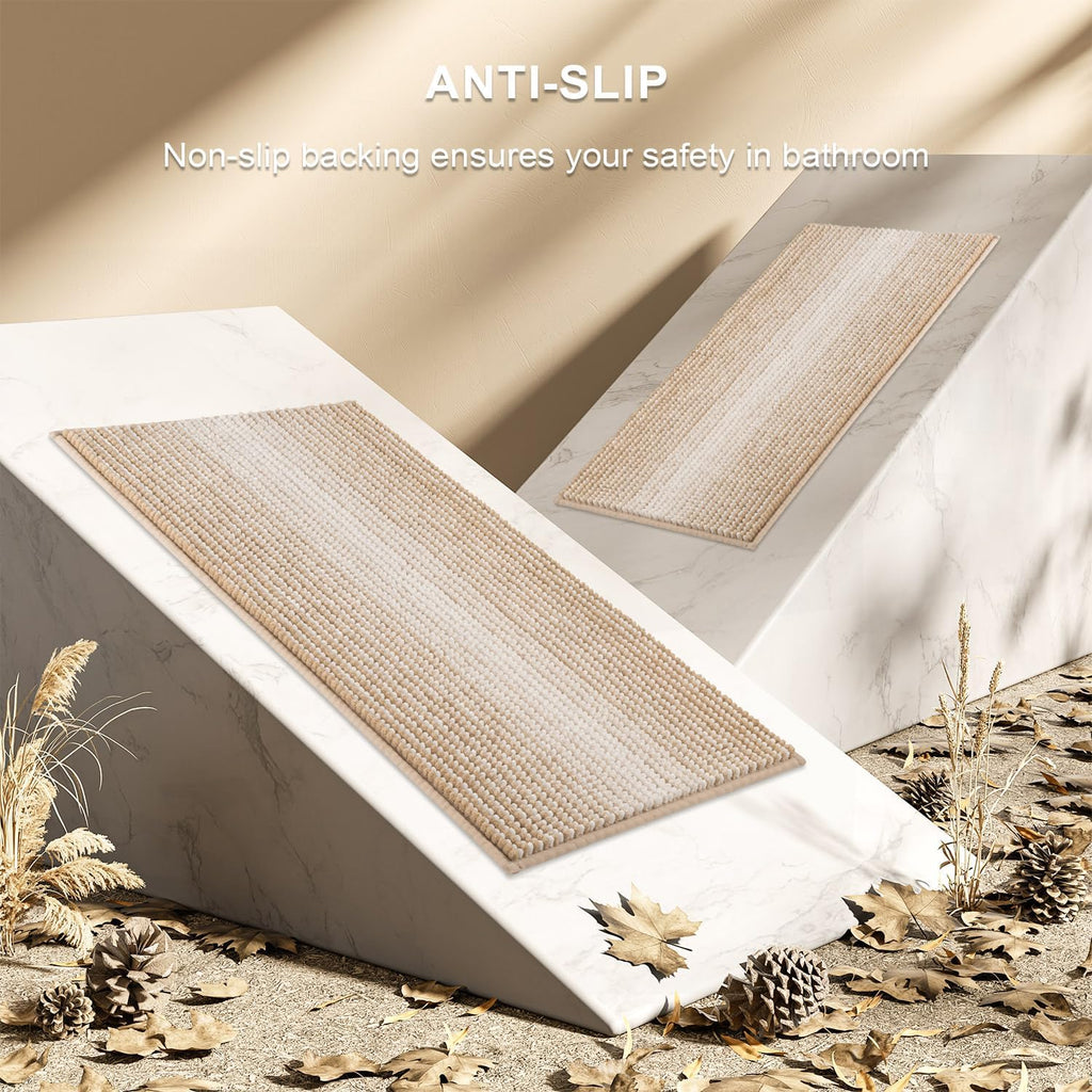 BSICPRO Bathroom Rugs Sets 2 Piece, Non Slip Boho Bath Mats, Beige