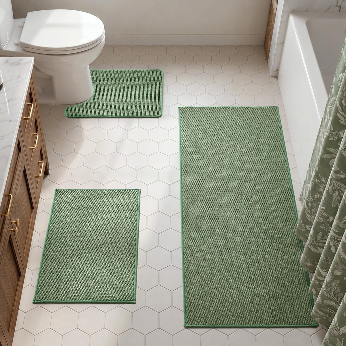 TYUU Bath Mat Set 2 Piece, Thin Bathroom Rugs Non Slip Washable Quick Dry
