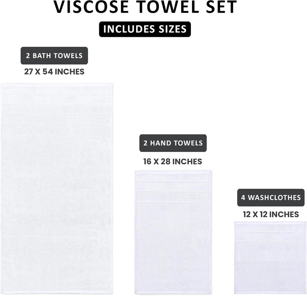 Utopia Towels 8 Piece Luxury Towel Set, 600 GSM, Viscose Stripe, White