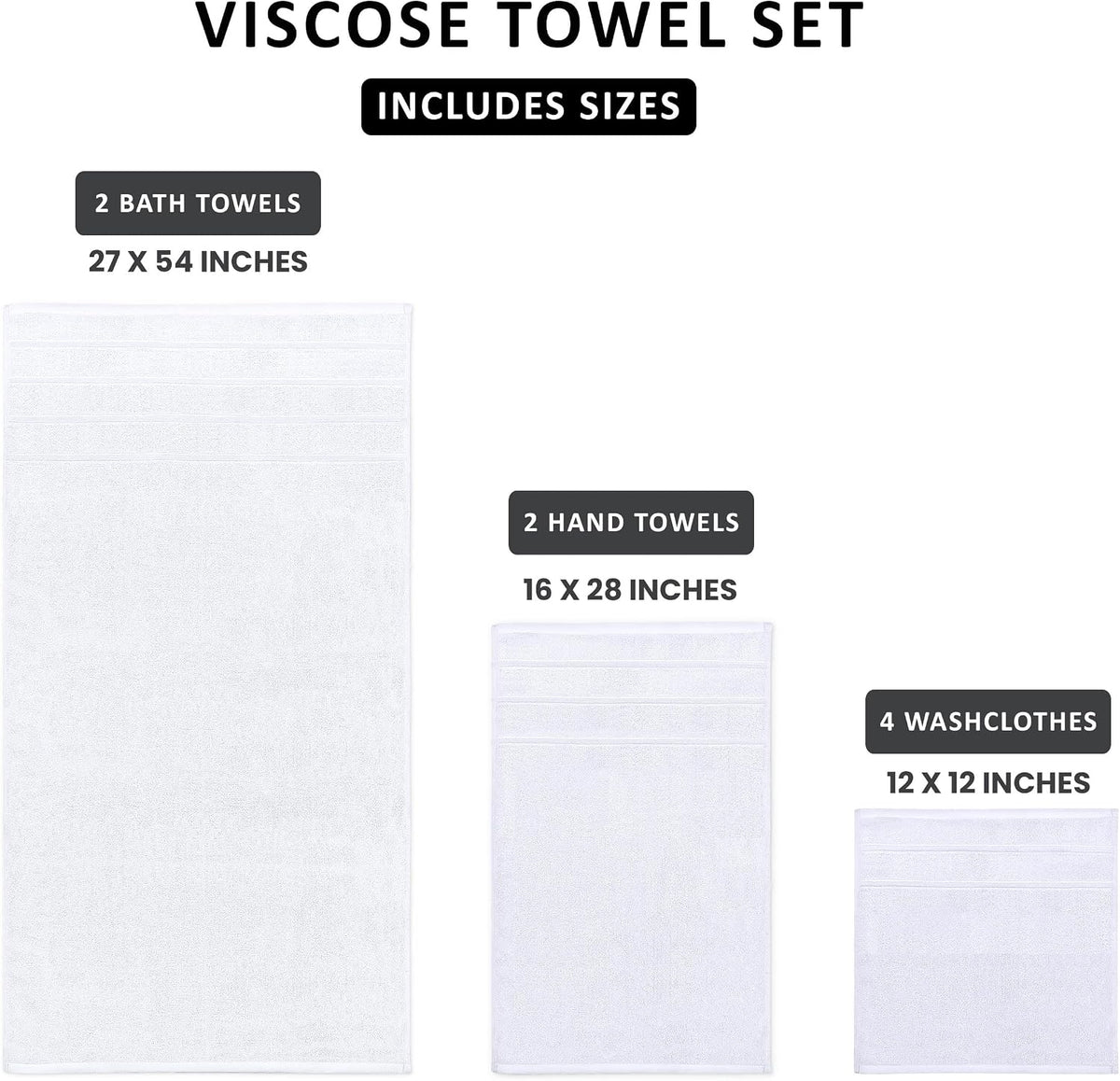 Utopia Towels 8 Piece Luxury Towel Set, 600 GSM, Viscose Stripe, White