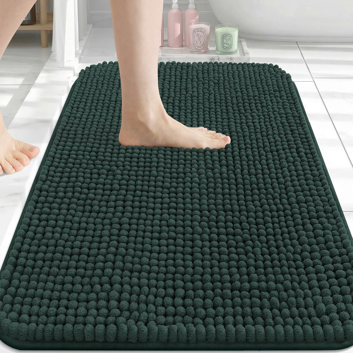 Arotive Chenille Bathroom Rugs 30x20, Soft Absorbent Bath Mat, Grey
