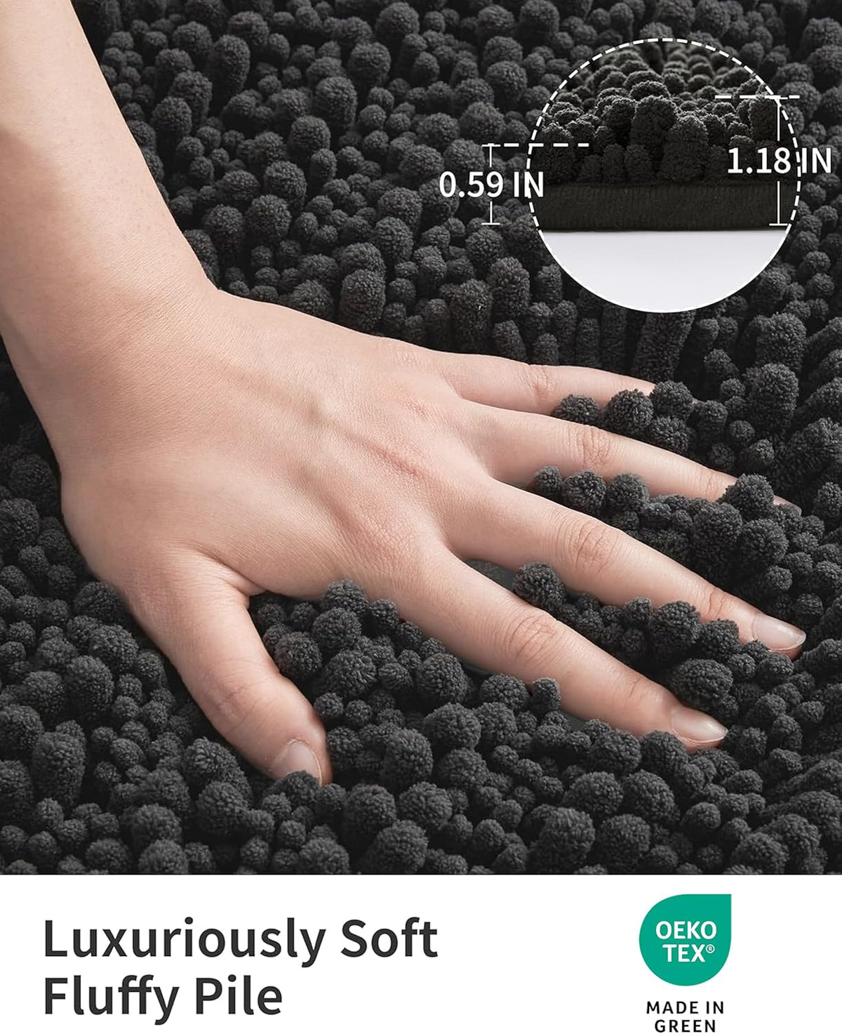 ILANGO Bathroom Rugs Dark Grey 32x20,Extra Soft Absorbent Chenille Bath Rugs,Thick Non-Slip Shaggy Bath Mat,Machine Washable Quick Dry Bath Mats for Bathroom Floor, Tub, Shower Accessories