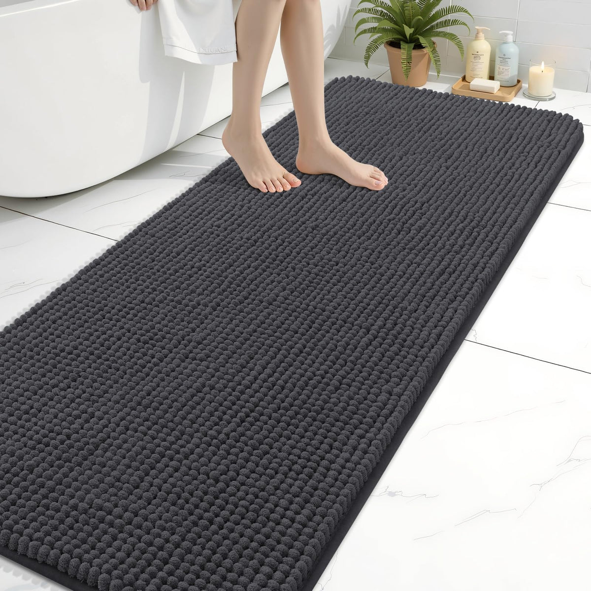 Arotive Chenille Bathroom Rugs 30x20, Soft Absorbent Bath Mat, Grey