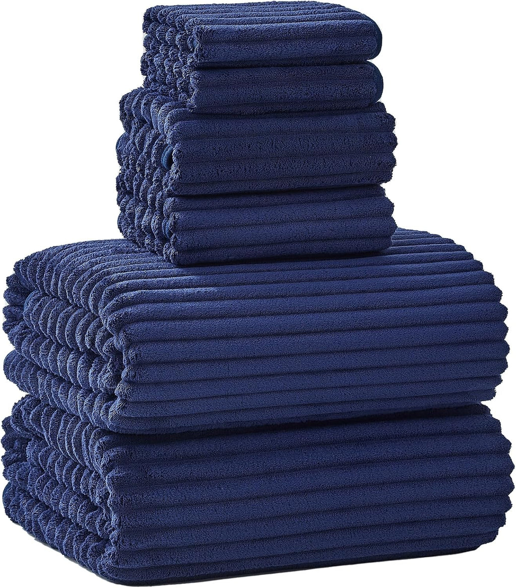 6 PC Bath Towel Set, 40"x80" Oversized Bath Sheets, Navy Blue