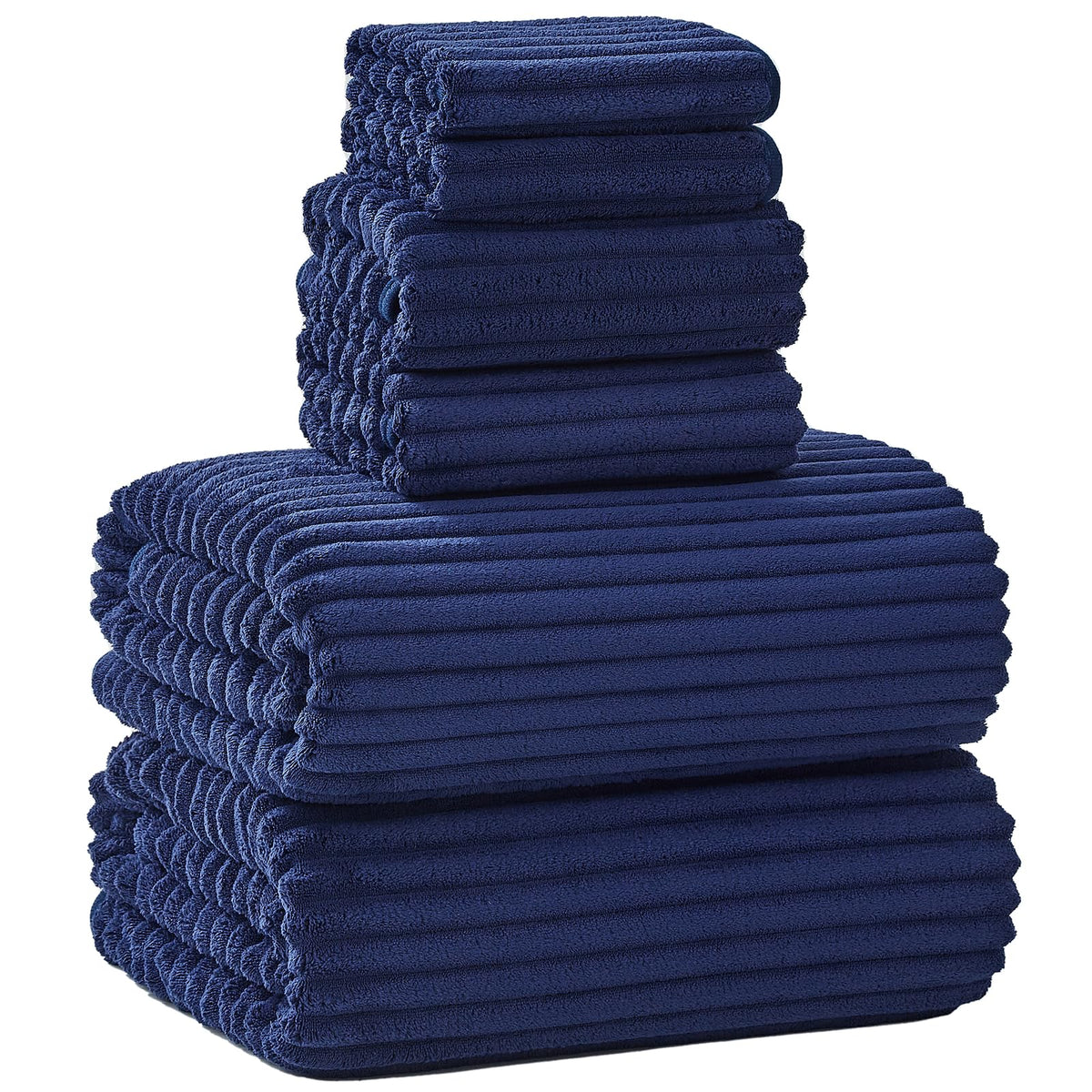 6 PC Bath Towel Set, 40"x80" Oversized Bath Sheets, Navy Blue