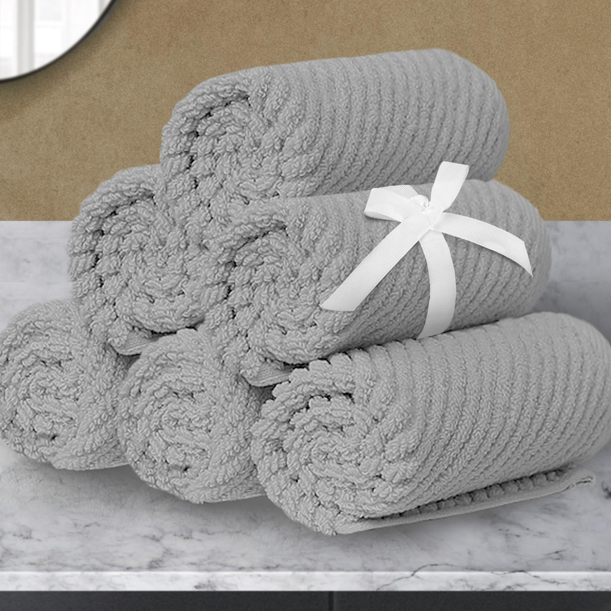 VOOVA & MOVAS 6PC Towel Set, 100% Cotton, Dark Grey