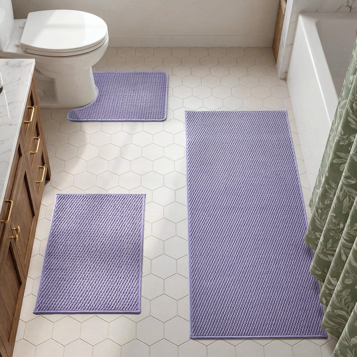 TYUU Bath Mat Set 2 Piece, Thin Bathroom Rugs Non Slip Washable Quick Dry
