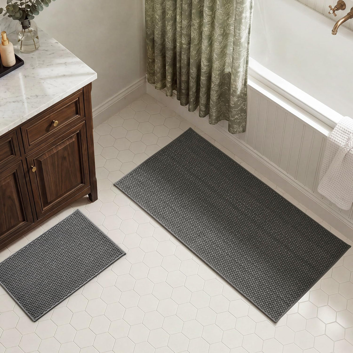 TYUU Bath Mat Set 2 Piece, Thin Bathroom Rugs Non Slip Washable Quick Dry