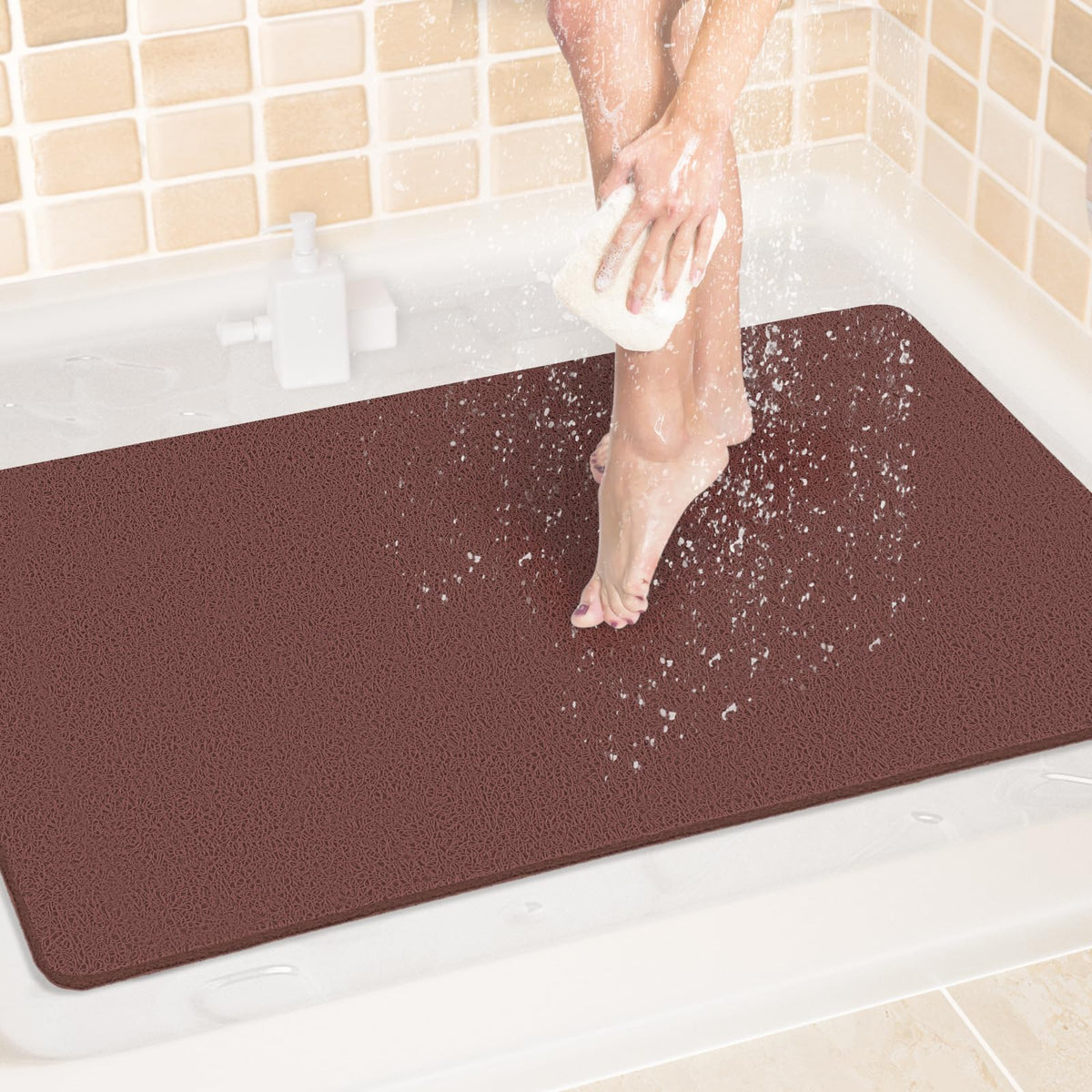 LuxStep Shower Mat Bathtub Mat,24x16 inch, Non-Slip Bath Mat with Drain, Quick Drying PVC Loofah Bathmat for Tub,Shower,Bathroom (Phthalate Free,Grey)