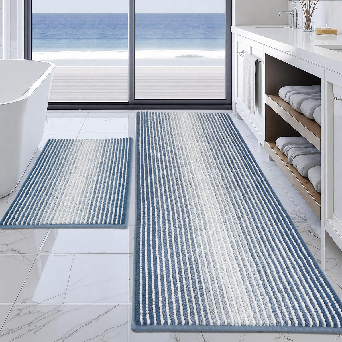BSICPRO Bathroom Rugs Sets 2 Piece, Non Slip Boho Bath Mats, Beige