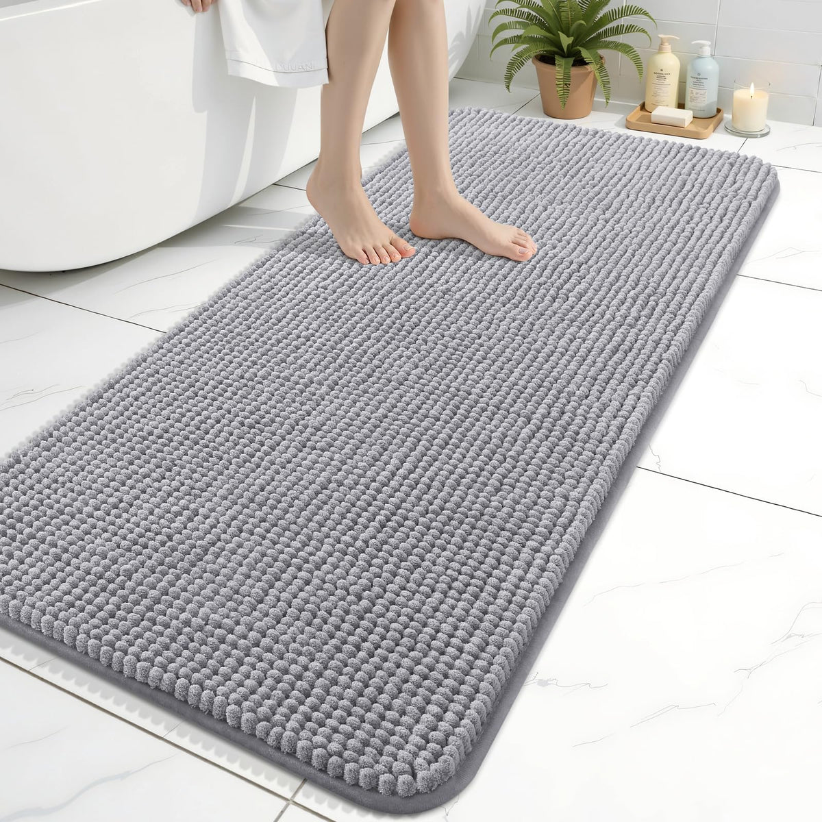Arotive Chenille Bathroom Rugs 30x20, Soft Absorbent Bath Mat, Grey