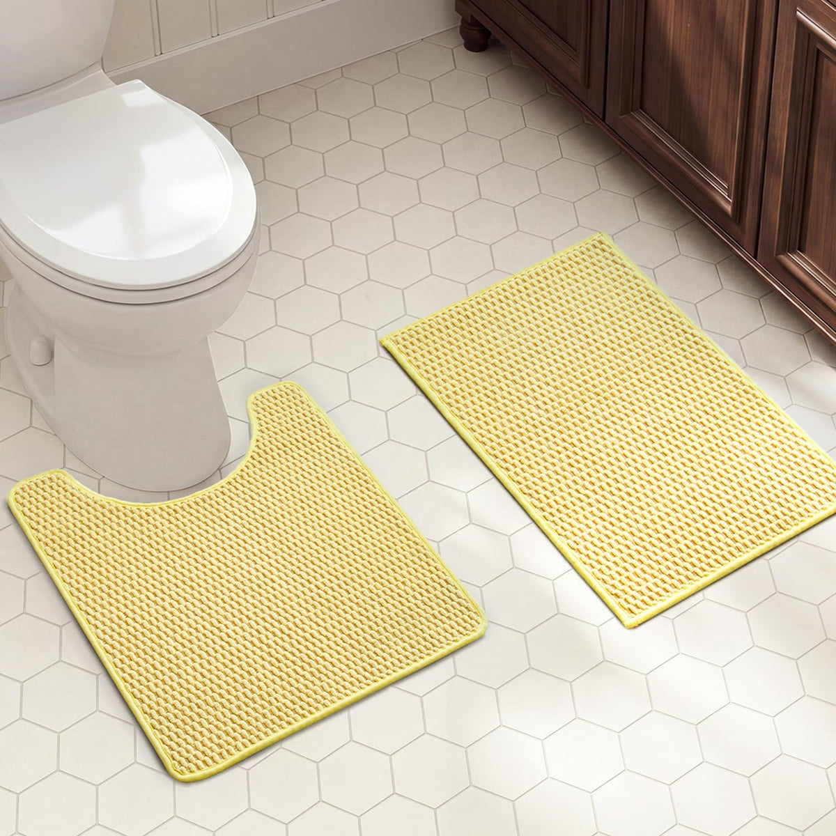 TYUU Bath Mat Set 2 Piece, Thin Bathroom Rugs Non Slip Washable Quick Dry