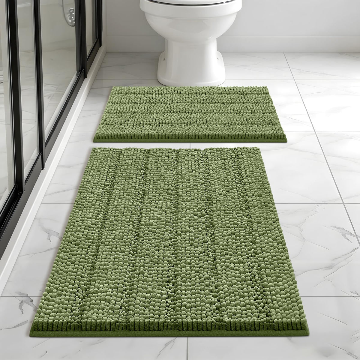 Bcoimo Small Bath Rug Mat,24x17 Chenille Non Slip Black Bathroom Floor Mats