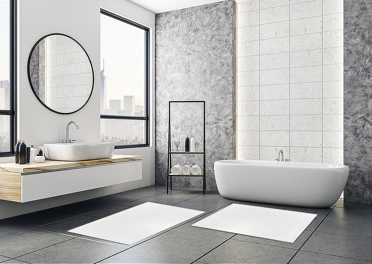(Pack of 12 100% Cotton White Bath Mat Towel (18x25 Inches) Light Weight Quick Drying & Machine Washable - Hotel Supplies Shower Hotel Bath Mat Towel Economy