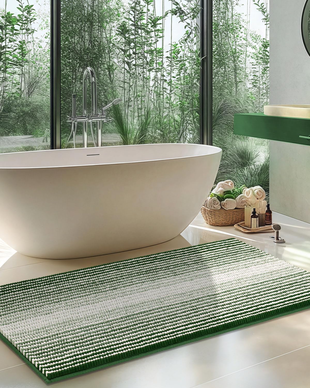 BSICPRO Bathroom Rugs Sets 2 Piece, Non Slip Striped Bath Mats, Aqua Green