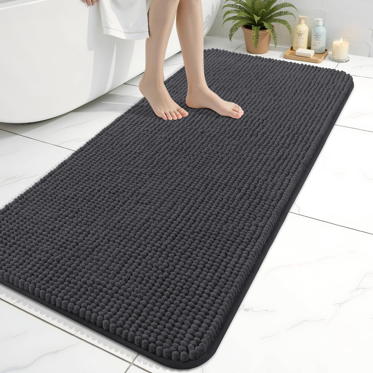 Arotive Chenille Bathroom Rugs 30x20, Soft Absorbent Bath Mat, Grey