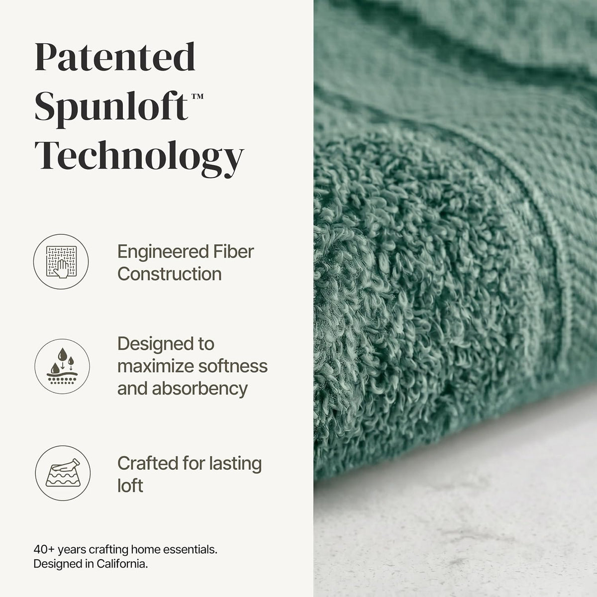 Modern Threads Spun Loft 6 Piece Bath Towel Set – 2 Bath Towels, 2 Hand Towels & 2 Washcloths – 100% Cotton, 600 GSM, Plush, Soft & Absorbent (Eucalyptus)